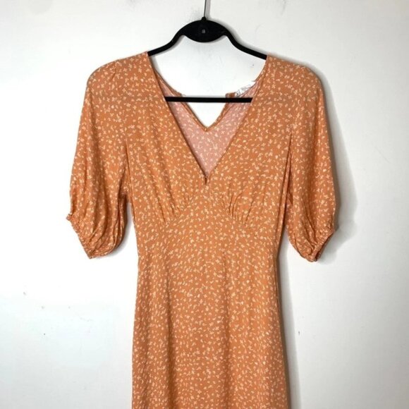 Kivari Women's Fleur Ditsy Midi Dress Orange Rust Floral Print Tie Waist Size XS - Picture 5 of 16